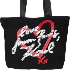 Karl Lagerfeld Canvas Crossbody Bag Black Heart Paris With Keychain